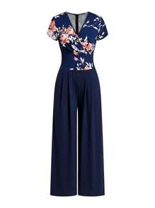 Ellevyn Mono elegante de pierna ancha con estampado floral romántico para mujer