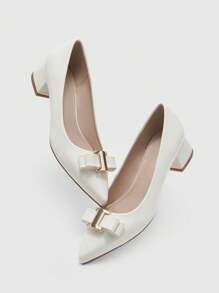 CUCCOO BIZCHIC Black Basic Commute Office Chunky Heel Pumps For Women - White - View 9