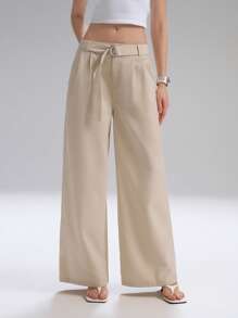 SHEIN EZwear Pantalones de pierna ancha versátiles y a la moda para mujer - Caqui - Ver 1