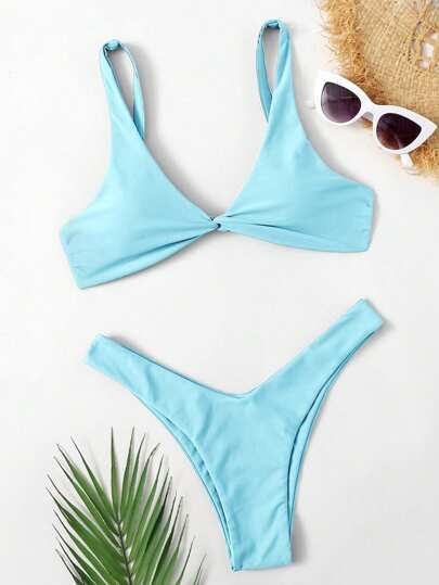 Swim Mod Sommarstrand Twist High Cut Solid Bikini Set, Semesterbikini