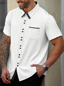 Manfinity CasualMax Plus Size Men's Casual Contrast Trim Short Sleeve Shirt, Summer