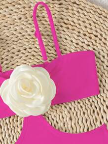 年轻女孩紫红色花朵可爱沙滩泳衣连体衣，妈妈和我配套的服装（2 件单独出售）