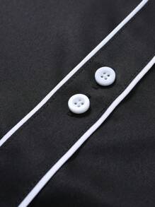 Manfinity Mode Men's Single-Breasted Casual Business Long Sleeve Shirt, Fall - Black - View 7