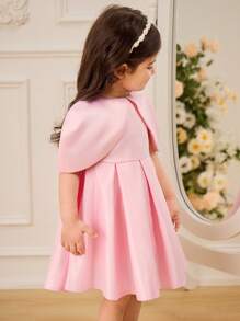 SHEIN Glamorique Kids 女孩派对公主裙，腰部褶皱泡泡裙，优雅派对礼服 - 粉色 - 查看 5
