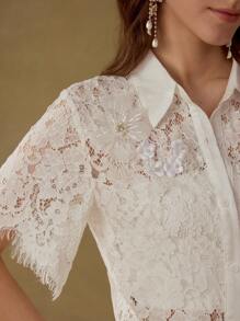 MOTF PREMIUM Kurzarm transparente Bluse mit Knöpfen