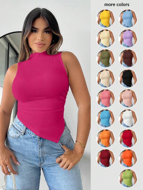 SHEIN SXY Summer Mock Neck Asymmetrical Hem Tank Top