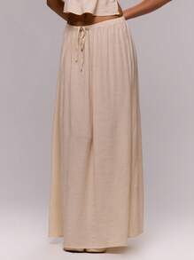 Musera Resort Chân váy maxi dáng suông, cạp thấp, có dây rút, kiểu dáng thanh lịch, gợi cảm, thích hợp mặc ngoài đi biển, đi nghỉ mát, mùa xuân hè. - Kem - Xem 2