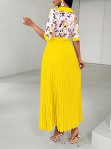 Lyxana 情人节女士修身百褶金属扣刺绣花卉连衣裙