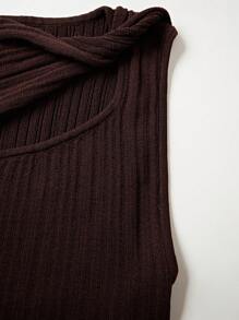 Chiquease Women's Elegant Summer Vacation Plunging Neck Hollow Out Knit Blouse - Coffee Brown - View 6