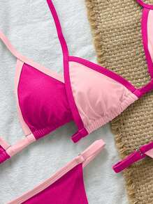 Swim Vcay Women's Sexy Halter Tied Pink Bikini Set For Summer - Multicolor - View 4