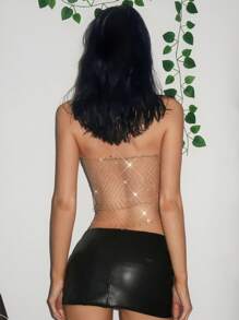 EgrlEra 女士亮片拼接渔网背心，适合酒吧、派对、音乐节 - 金色 - 查看 3