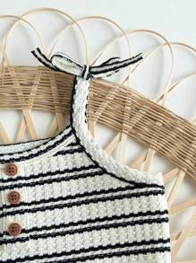 SHEIN Babygirl Cute Summer Casual Knitted Stripe Camisole Tank & Elastic Waist Shorts Set