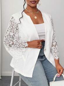 Maweii Plus Size Women Elegant Lace Patchwork Receive Waist A Swing Suit , Spring Summer Graduation,Back To School,Teacher Outfits For Women - White - View 1