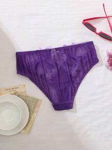 PetitDoll 1件女式刺绣网眼蕾丝边比基尼内裤 - 紫色 - 查看 6