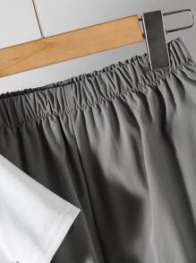 2pcs Tween Boy Casual Solid Color Round Neck Short Sleeve T-Shirt And Loose Woven Cargo Pants Set, Suitable For Commuting, School, Everyday Casual, Travel, Sports, Spring, Summer, Autumn, Winter