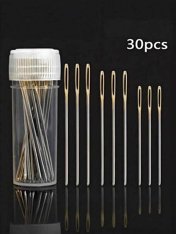SHEIN 30PCS Stainless Steel Embroidery Needles Tailor Embroidery Needles 3 Types Of Needle Tissue Kits Portable Storage Bottle Sewing Accessories (Random Packaging Color).