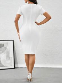 SHEIN Lady Abito midi da donna elegante con vita aderente e balze, vestito estivo adatto per compleanni ed eventi, ufficio, chiesa, matrimoni, vacanze, bianco