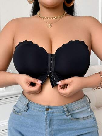 SHEIN Plusstorlek dam enfärgad bågad bustier-bh med framknäppning