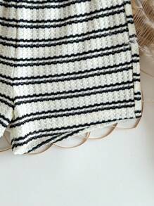 SHEIN Babygirl Cute Summer Casual Knitted Stripe Camisole Tank & Elastic Waist Shorts Set