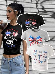 SHEIN Ensemble de 3 pièces pour filles T-shirt avec imprimés festifs, motifs raffinés et uniques qui rayonnent d'une atmosphère joyeuse. Tissu doux qui prend soin de la peau en douceur. Rendez votre petit(e) la vedette - Multicolore - Voir 1