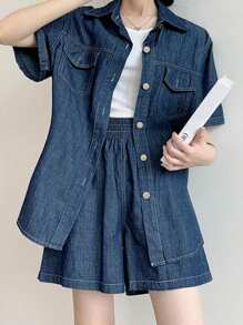 DAZY Women Denim Two Pieces Outfits - Dark Wash - View 3