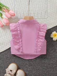 Baby Girls' Ruffle Asymmetrical Cap Sleeve Blouse, Summer - Mauve Purple - View 2