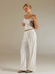 SHEIN Forever 21 Casual Vacation Slouchy Green Halter Top And Pants Suit - White - View 5