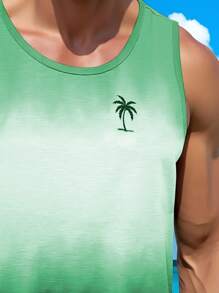 Manfinity RSRT Plus Size Men's Palm Tree Ombre Color Casual Sleeveless Top It Is Great For Couples And Makes An Excellent Gift Idea For Boyfriends Or Husbands. Beach Tank Tops Men Men Tank Tops Vacation Muscle Shirts For Men Beach Tops For Men Men Muscle Shirts - Green - View 3