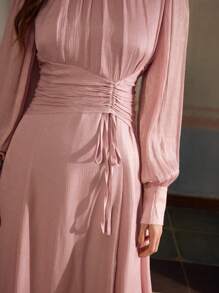 ZEYLAH Đầm dự tiệc thanh lịch cổ tròn tay lửng eo thắt eo, xuân/hè - Hồng - Xem 2