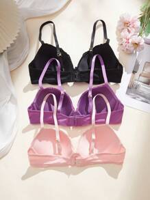 3 PiecesWomen's Simple Casual Gathering Bra Sets - Multicolor - View 2