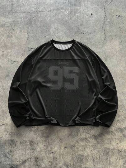 AXEPEAK 男士宽松圆领数码印花长袖针织T恤，适合外出、男友礼物、夏季、学校、街头风格、秋季