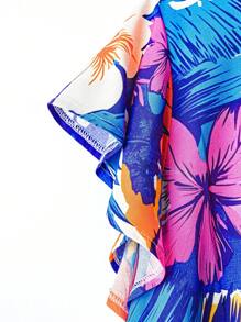 EMERY ROSE 大码女式花卉印花圆领荷叶边袖娃娃裙休闲度假连衣裙，夏季 - 彩色 - 查看 4