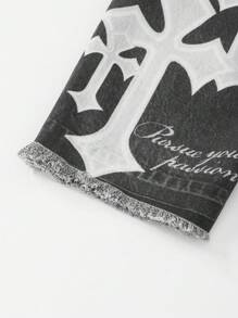 Tween Boy Lightweight Denim Shorts With Trash Punk Chain Print Pattern, Summer 2025 Collection, Suitable For Spring/Summer Festival, Beach, Casual Daily Wear - Black - View 8