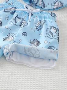 Baby Boy Seashell Print Swim Shorts And Hat Swimwear - Multicolor - View 5