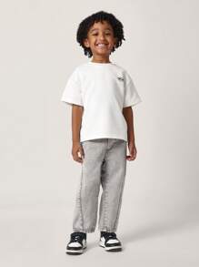 SUMWON Kids Relaxed Fit Pull On Denim Pants Elastic Waist Casual Children Jeans Comfortable Everyday School Wear Spring Fall - Grey - View 3
