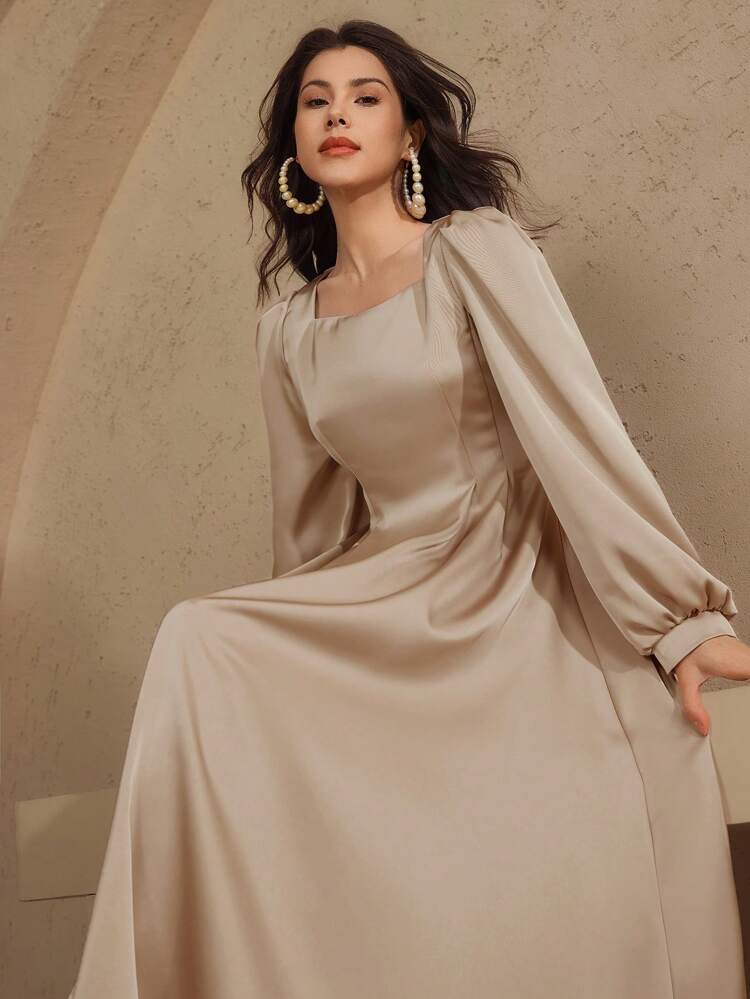 Summer New Elegant Solid Color Maxi Sundress For Women,Fall Clothes Long Sleeve Dress