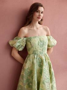 MOTF Soiréza VÁY COCKTAIL JACQUARD TRỜI VAI - màu xanh lá - Xem 6