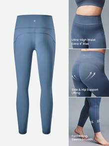 LUVLETTE Damen Große Größen Leggins aus einfarbigem Stoff in Knöchellänge, blaue aktive Sportleggins für Gym
