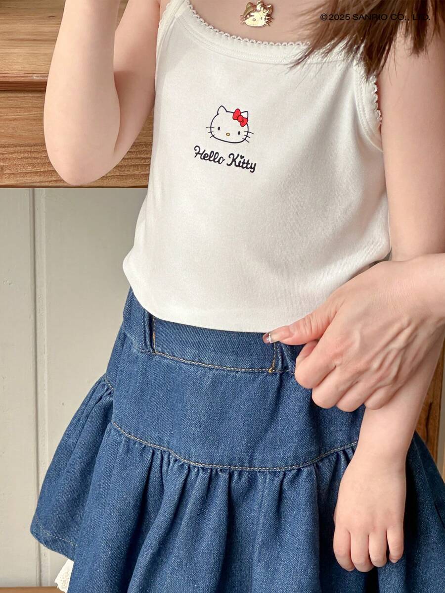 HELLO KITTY | DAZY 年轻女孩针织印花吊带背心，适合春夏季年轻女孩 - 白色 - 查看 1