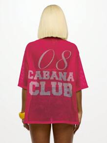 SUMWON WOMEN Beach Cover Up Mesh V-Neck Sports Jersey Style Oversized Club Swimming Pool Resort Summer Athleisure Cabana Cover Up - Hot Pink - View 1