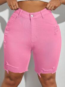 SHEIN SXY 大码夏季破洞时尚百搭牛仔短裤