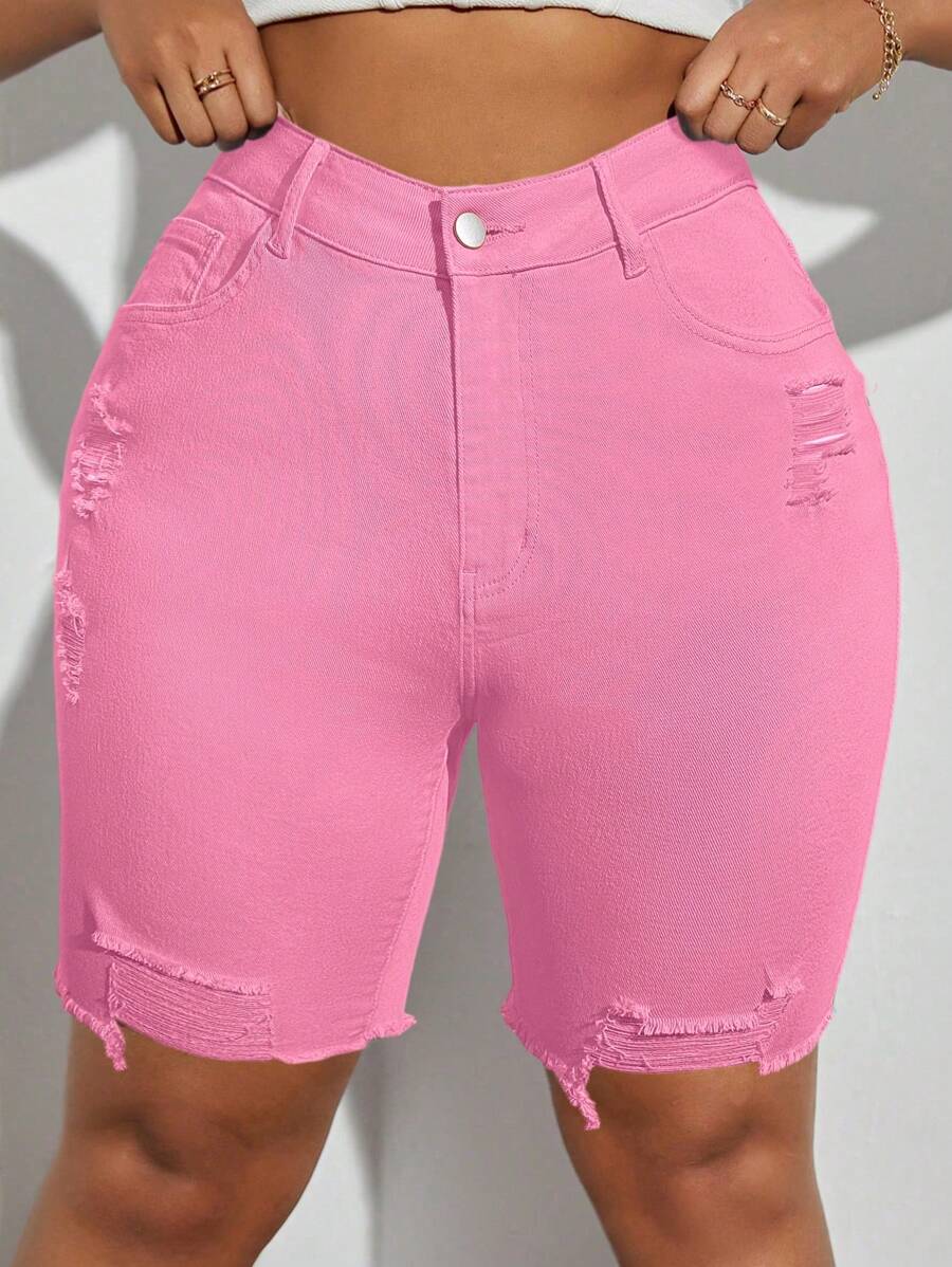 SHEIN SXY 大码夏季破洞时尚百搭牛仔短裤