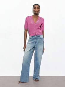 Maija 2025 Autumn/Winter New Design Knitted Cardigan With Crystal Buttons, Elegant Modern Romantic Casual For Party, Wedding, Countryside Concert, Airport, Business, Daily Wear, Versatile Sweater For Women, Christmas Women's Clothing, Pink