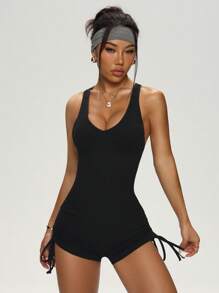 Slayform Bộ đồ liền quần thời trang màu trơn, phù hợp cho mùa hè - màu đen - Xem 7