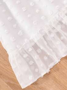 SHEIN 青少年女孩瑞士圆点短袖连衣裙，适合大童、度假、夏季和旅行 - 白色 - 查看 3