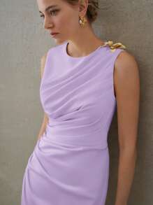 MOTF PREMIUM RUCHED BUTTERFLY METAL DRESS,BODYCON DRESS - Purple - View 2