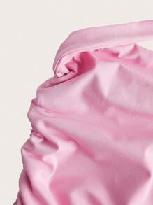 SHEIN EZwear 女士纯色蝴蝶结后背褶饰休闲迷你吊带连衣裙 - 粉色 - 查看 3