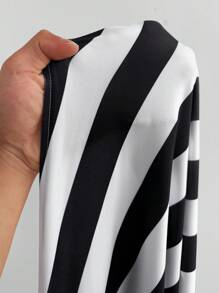 Maweii Plus Size Summer Fashion Color Block Striped High Slit Dress - Multicolor - View 4