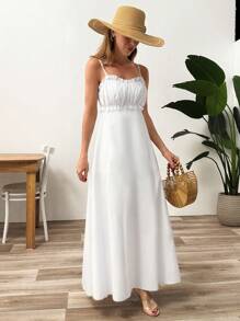 EURMUSE Vestido blanco con detalle de volantes y recogido - Blanco - Ver 3