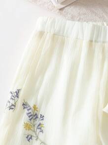 Baby Girl Summer Outerwear Korean Style Casual Cute Jacquard Embroidered Sleeveless Top And Embroidered Jacquard Pants Set - Apricot - View 3